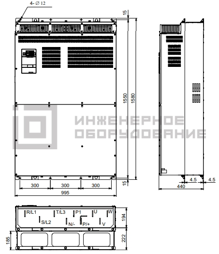 Габаритные размеры частотного преобразователя FR-A770-560K-79 Mitsubishi Electric