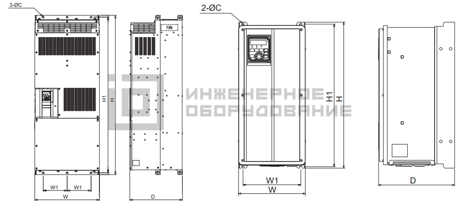 Габаритные размеры частотного преобразователя FR-A846-00023-2-60L2 Mitsubishi Electric