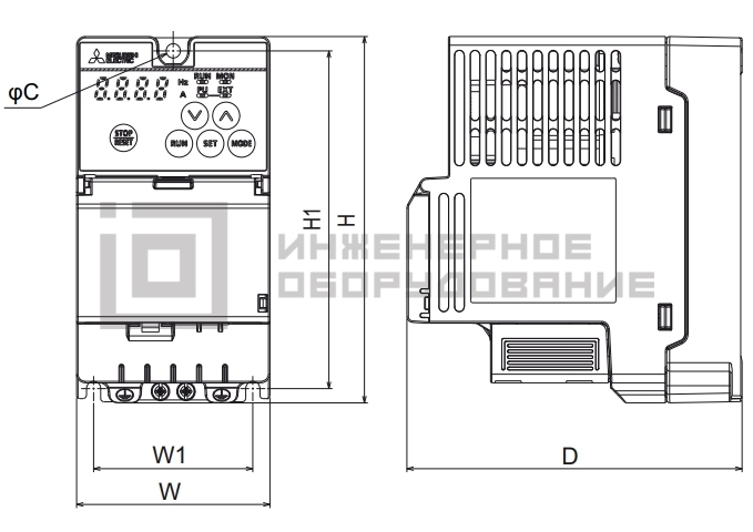 Габаритные размеры частотного преобразователя FR-CS82S-042-60 Mitsubishi Electric