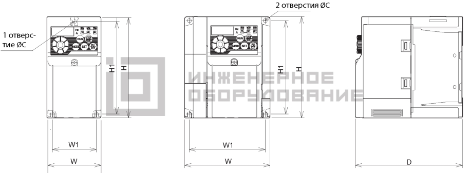 Габаритные размеры частотного преобразователя FR-D720S-008SC-EC Mitsubishi Electric