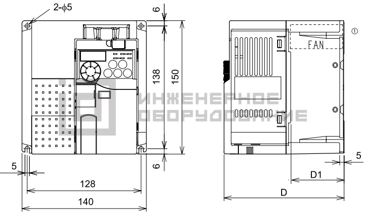 Габаритные размеры частотного преобразователя FR-E740-016SC-EC Mitsubishi Electric