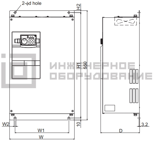 Габаритные размеры частотного преобразователя FR-F740P-45K Mitsubishi Electric