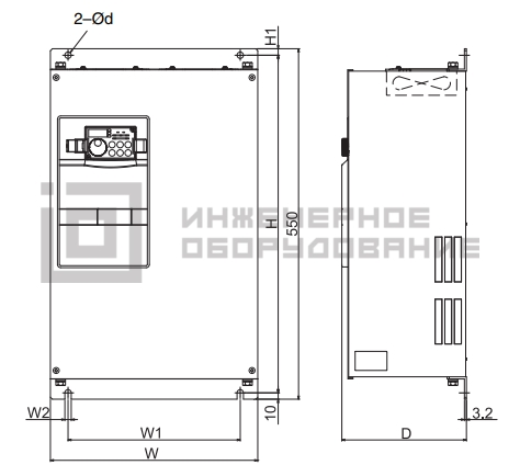 Габаритные размеры частотного преобразователя FR-F740-00770-EC Mitsubishi Electric