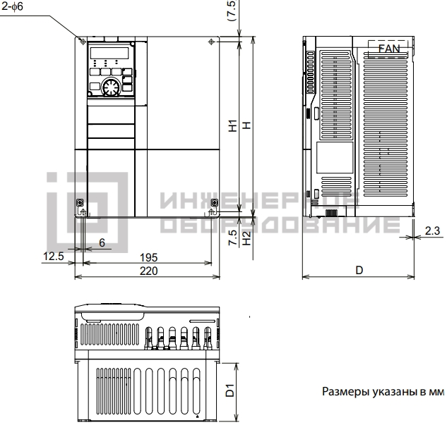 Габаритные размеры частотного преобразователя FR-F840-00250-E2-60 Mitsubishi Electric