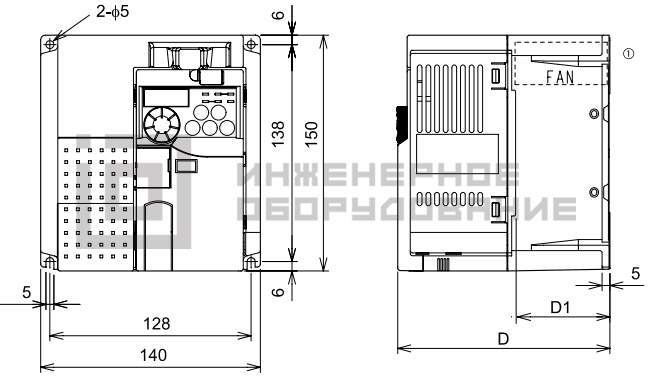 Габаритные размеры частотного преобразователя FR-E740-060SC-EC Mitsubishi Electric