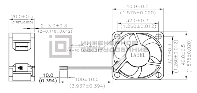 Габаритные размеры осевого вентилятора AUB0412VD-00 Delta Electronics Габаритные размеры осевого вентилятора AUB0412VD-00