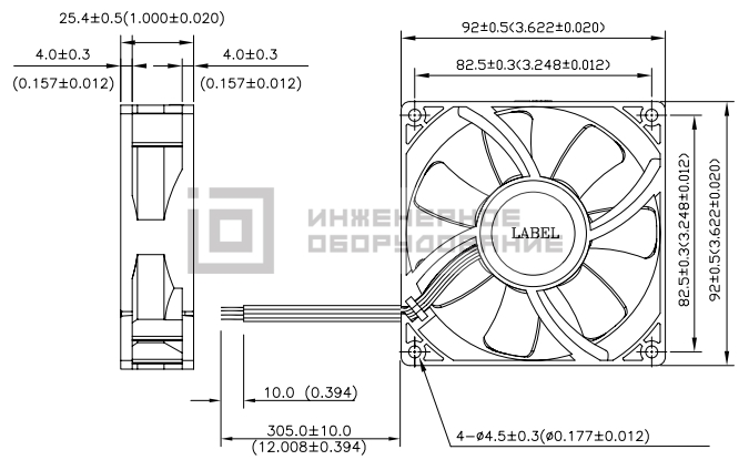 Габаритные размеры осевого вентилятора AFC0912D-AF00 Delta Electronics Габаритные размеры осевого вентилятора AFC0912D-AF00