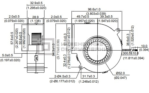 Габаритные размеры радиального вентилятора BFB1012EH-CR00 Delta Electronics BFB1012EH-CR00