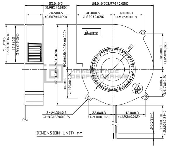 Размеры центробежного вентилятора BFB1112H Delta Electronics Размеры центробежного вентилятора BFB1112H Delta Electronics