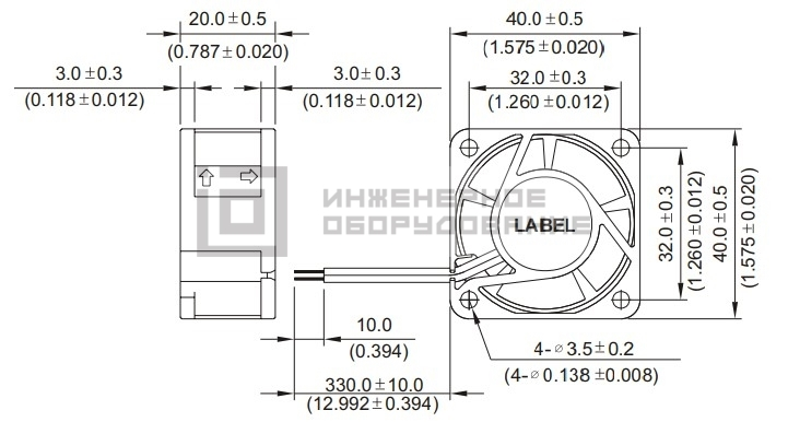 Габаритные размеры осевого вентилятора EFB0412LD-F00 Delta Electronics Габаритные размеры осевого вентилятора EFB0412LD-F00
