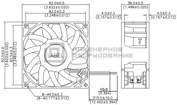 Габаритные размеры осевого вентилятора FFB0948EHE-R00 Delta Electronics Габаритные размеры осевого вентилятора FFB0948EHE-R00
