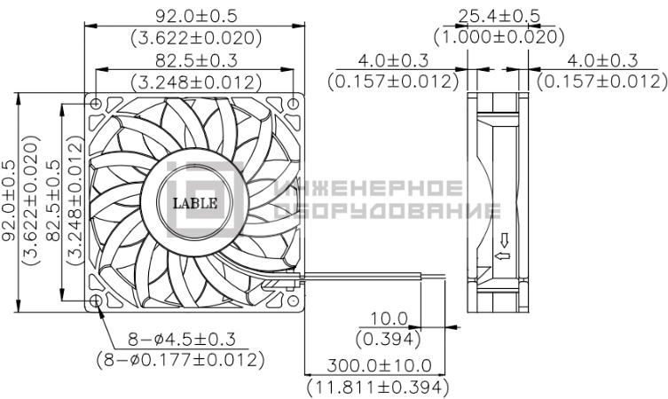 Габаритные размеры осевого вентилятора FFB0948VH-F00 Delta Electronics Габаритные размеры осевого вентилятора FFB0948VH-F00