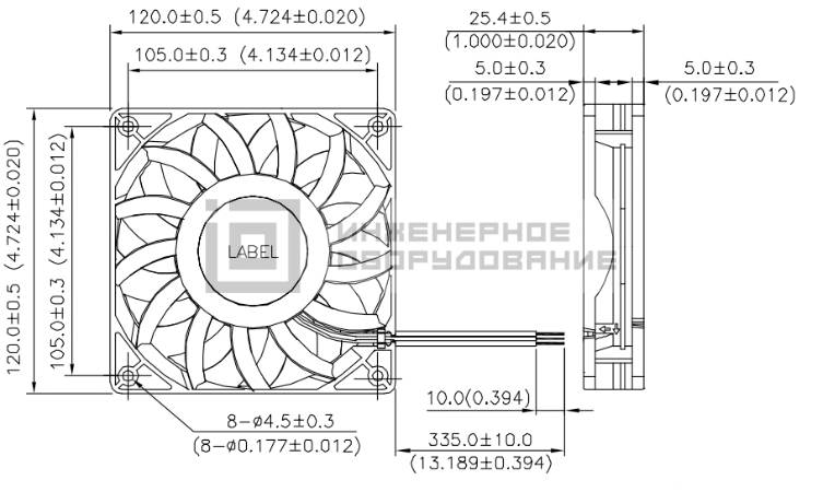 Габаритные размеры осевого вентилятора FFB1224SH-R00 Delta Electronics Габаритные размеры осевого вентилятора FFB1224SH-R00