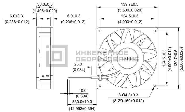 Габаритные размеры осевого вентилятора FFB1448GHE-MR00 Delta Electronics Габаритные размеры осевого вентилятора FFB1448GHE-MR00