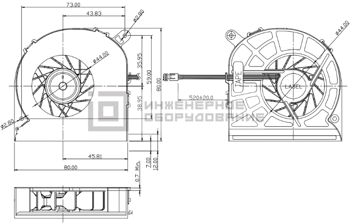 Габаритные размеры осевого вентилятора FHS-K8020S00 Delta Electronics Габаритные размеры осевого вентилятора FHS-K8020S00