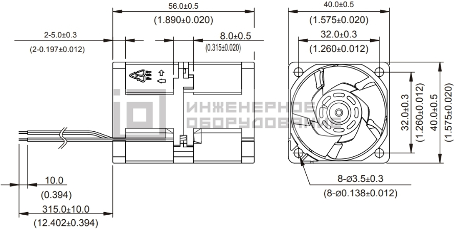 Габаритные размеры осевого вентилятора GFB0412EHS-C Delta Electronics Габаритные размеры осевого вентилятора GFB0412EHS-C