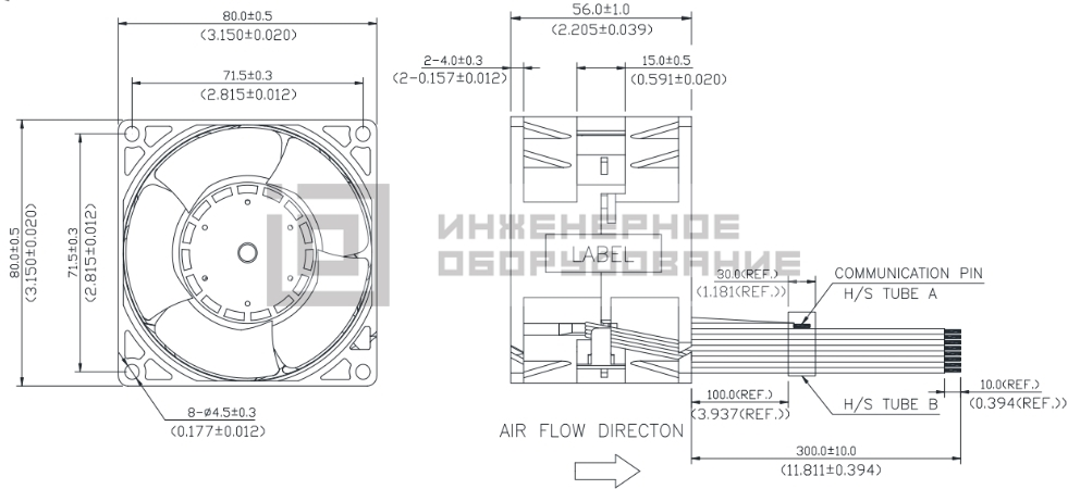 Габаритные размеры осевого вентилятора GFB0812ES-E Delta Electronics Габаритные размеры осевого вентилятора GFB0812ES-E
