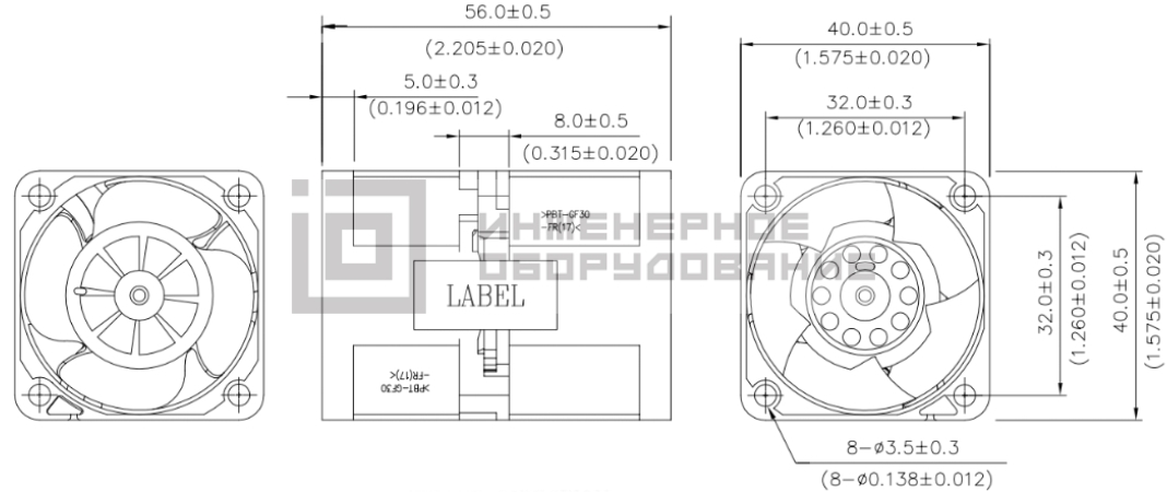 Габаритные размеры осевого вентилятора GFC0412DS-SM06B0G Delta Electronics Габаритные размеры осевого вентилятора GFC0412DS-SM06B0G