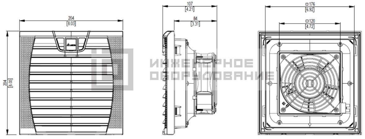 Габаритные размеры вентилятора с фильтром HEF070BAA Delta Electronics HEF070BAA