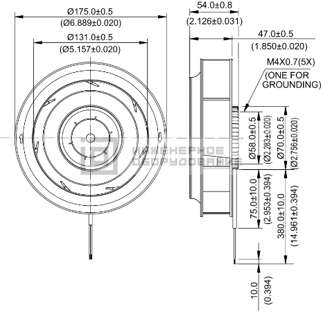 Габаритные размеры радиального вентилятора KFB1724EHS Delta Electronics KFB1724EHS
