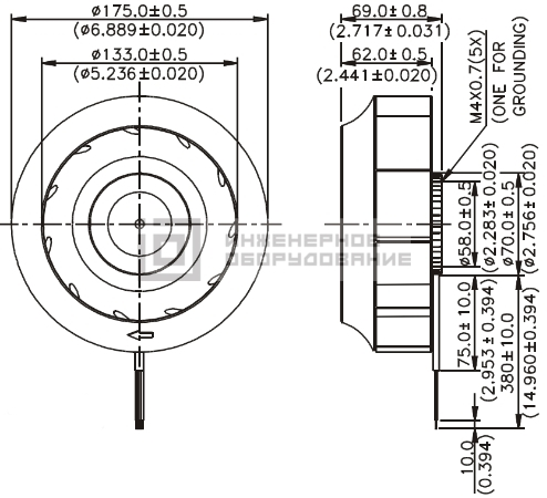Габаритные размеры радиального вентилятора KFB1724VHT-A Delta Electronics KFB1724VHT-A