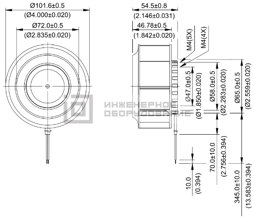 Габаритные размеры радиального вентилятора KHB1048VHS-F00 Delta Electronics KHB1048VHS-F00