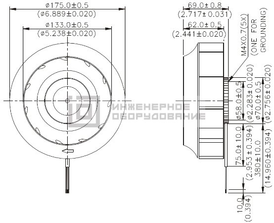 Габаритные размеры радиального вентилятора KHB1748HT-A Delta Electronics KHB1748HT-A