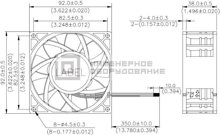 Габаритные размеры осевого вентилятора PFB0924UHE-F00 Delta Electronics Габаритные размеры осевого вентилятора PFB0924UHE-F00
