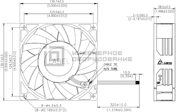 Габаритные размеры осевого вентилятора PFM1412DEB7V Delta Electronics Габаритные размеры осевого вентилятора PFM1412DEB7V