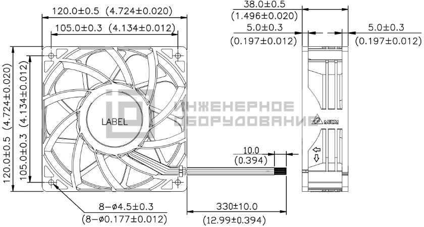 Габаритные размеры осевого вентилятора PFR1212UHE-SP00 Delta Electronics Габаритные размеры осевого вентилятора PFR1212UHE-SP00