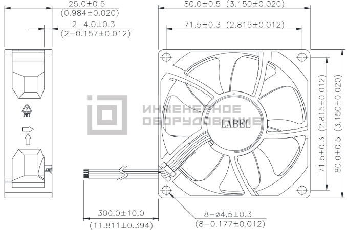 Габаритные размеры осевого вентилятора QFR0812HH-F00 Delta Electronics Габаритные размеры осевого вентилятора QFR0812HH-F00