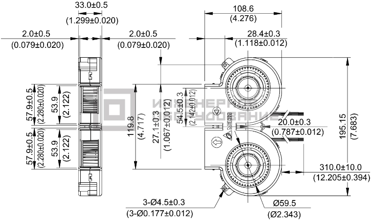 Габаритные размеры радиального вентилятора SFB0412HH-R00 Delta Electronics SFB0412HH-R00