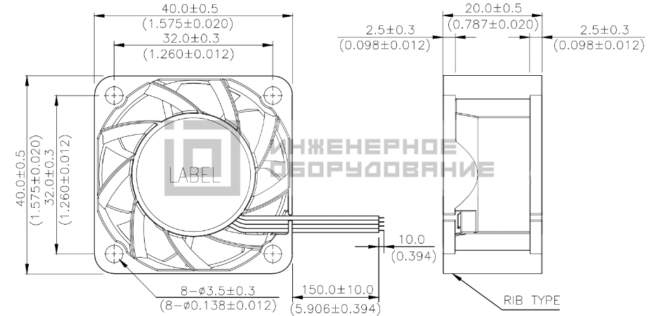 Габаритные размеры осевого вентилятора THA0412AD Delta Electronics Габаритные размеры осевого вентилятора THA0412AD