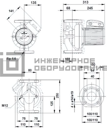 Габаритные размеры насоса UPS 40-120 F B UPS Grundfos Габаритные размеры насоса UPS 40-120 F B UPS Grundfos
