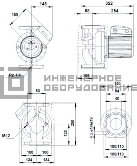 Габаритные размеры насоса UPS 40-180 F B UPS Grundfos Габаритные размеры насоса UPS 40-180 F B UPS Grundfos