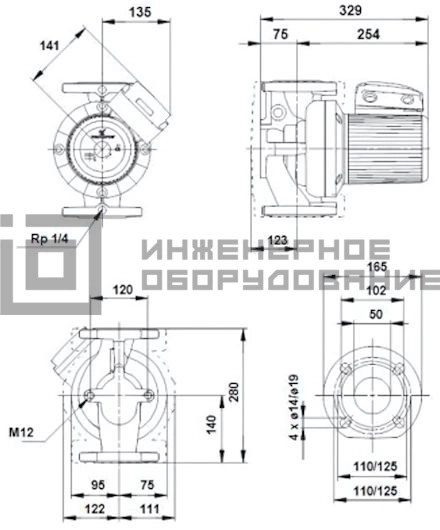 Габаритные размеры насоса UPS 50-60/2 F UPS Grundfos Габаритные размеры насоса UPS 50-60/2 F UPS Grundfos