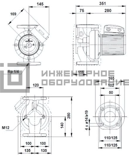 Габаритные размеры насоса UPS 50-180 F B UPS Grundfos Габаритные размеры насоса UPS 50-180 F B UPS Grundfos