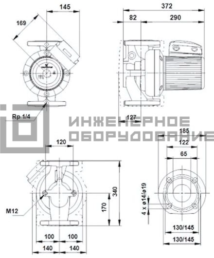 Габаритные размеры насоса UPS 65-120 F 1х230 UPS Grundfos