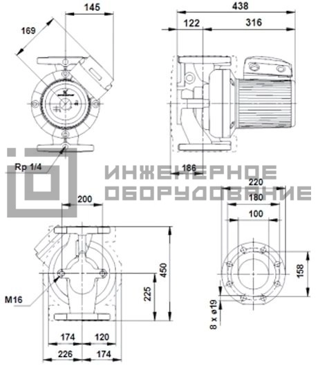 Габаритные размеры насоса UPS 100-30 B UPS Grundfos Габаритные размеры насоса UPS 100-30 B UPS Grundfos