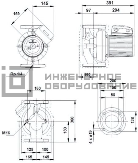 Габаритные размеры насоса UPS 80-120 F B UPS Grundfos Габаритные размеры насоса UPS 80-120 F B UPS Grundfos