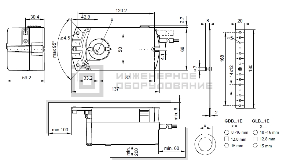 Габаритные размеры привода Siemens GDB163.1E Габаритные размеры привода Siemens GDB163.1E