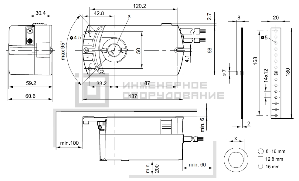 Габаритные размеры привода Siemens GDB361.1E Габаритные размеры привода Siemens GDB361.1E