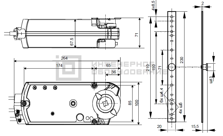 Габаритные размеры привода Siemens GGA126.1E/T12 Габаритные размеры привода Siemens GGA126.1E/T12