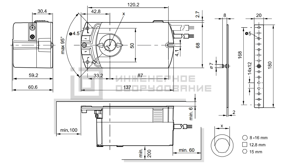 Габаритные размеры привода Siemens GLB163.1E Габаритные размеры привода Siemens GLB163.1E