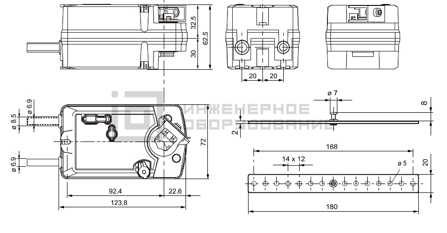 Габаритные размеры привода Siemens GPC361.1A Габаритные размеры привода Siemens GPC361.1A
