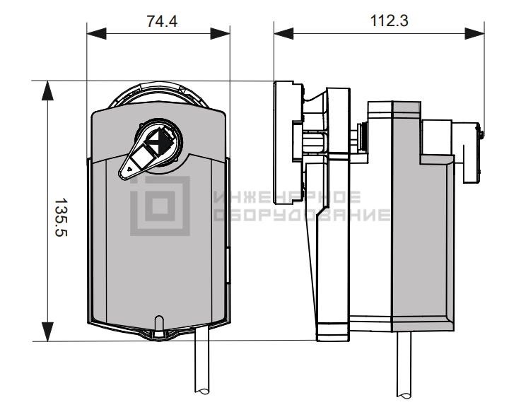 Габаритные размеры привода Siemens GQD131.9A Габаритные размеры привода Siemens GQD131.9A