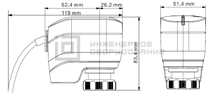 Габаритные размеры привода Siemens SSA118.09HKN Габаритные размеры привода Siemens SSA118.09HKN
