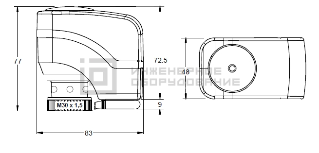 Габаритные размеры привода Siemens SSA31.04 Габаритные размеры привода Siemens SSA31.04