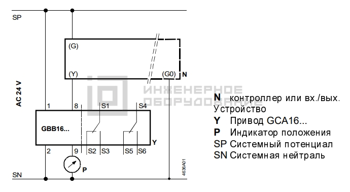 Схема подключения привода Siemens GBB161.1E Схема подключения привода Siemens GBB161.1E