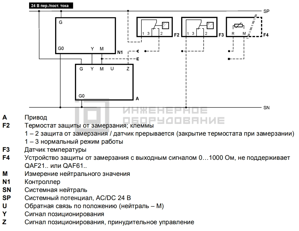 Схема подключения привода Siemens SAL61.00T10 Схема подключения привода Siemens SAL61.00T10